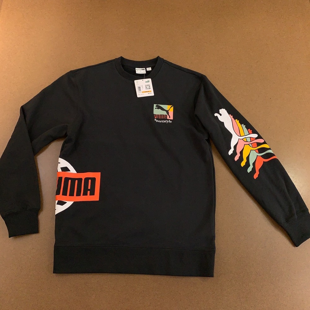 Puma Classics Brand Love Men's Size Small Black Crew Neck Sweatshirt NWT